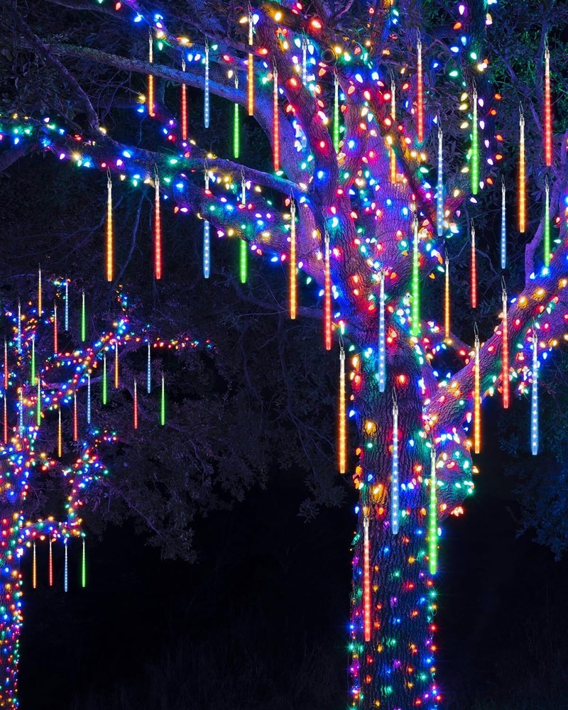 8 Tubes 192 LED Meteor Shower Rain Lights 11.8 inches Cascading Icicle Lights
