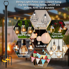 4 Pack String Light Poles for Outside, 10Ft Light Poles for Outdoor String Light