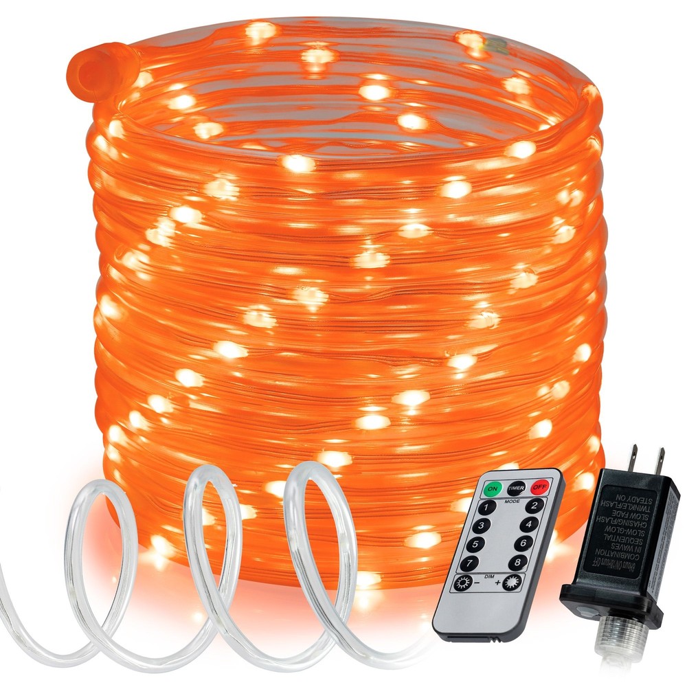Orange 8-Mode LED Outdoor Waterproof Rope Light 10′ 20′ 25′ 50′ 100′ 150′ ft