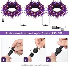 300 LED HALLOWEEN STRING LIGHTS 98FT PURPLE ORANGE WATERPROOF PLUG IN 8 MODES