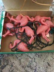 Vintage Flock-O-Flamingos String Light Set 10 Flamingo Lights With Original Box