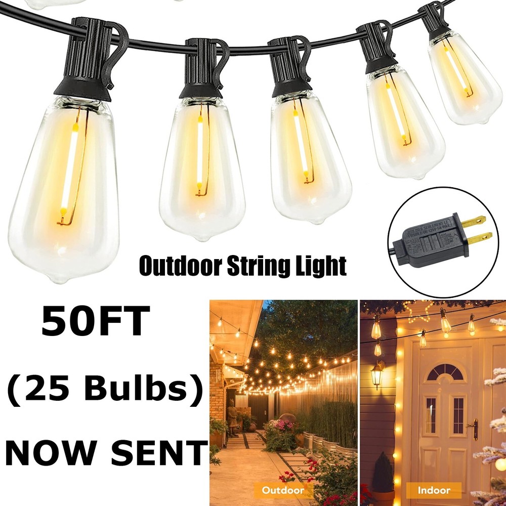 Outdoor String Lights 50ft LED ST38 Warm Edison String Lights Outdoor Waterproof