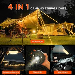 33ft Rechargeable Portable LED Camping String Lights Tent Fairy Lights RGB+Warm