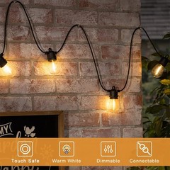 48ft LED Outdoor Waterproof Patio String Lights Dimmable S14 Plastic Bulb Remote