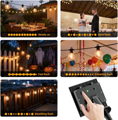50FT Solar String Lights Outdoor Waterproof IP65 with Usb-Charging , Solar Power