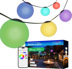 Vibe Sphere 57Ft Outdoor String Lights, 12 RGBWIC Bulbs, Smart App Compatible