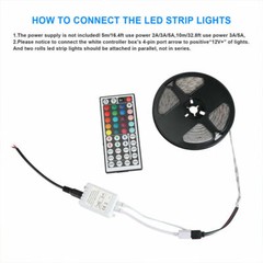 65.6FT RGB Led Strip Lights Waterproof Flexible with 44 Keys Remote 12V US Power