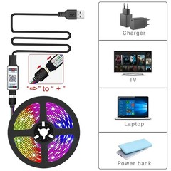 5V USB RGB LED Strip Lights Smart App Remote Control Music Sync TV Room Decor