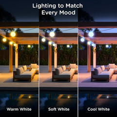 Vibe Sphere 57Ft Outdoor String Lights, 12 RGBWIC Bulbs, Smart App Compatible