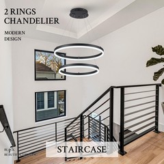 Modern LED Chandelier Black 2-Rings Pendant Light Circular Flush Mount Ceilin…