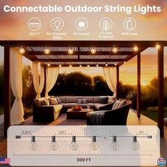 300ft Outdoor String Lights, 3 Pack G40 LED Globe Lights, Waterproof,