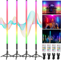 4 Pack RGB DJ Tube Lights 4Ft LED Video Stick Lights with Stand 5000Mah Battery