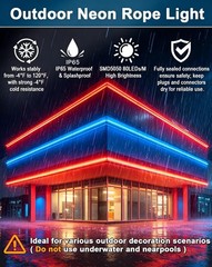 65.6ft RGB Neon Rope Light Commercial Grade 110V 120V Plug