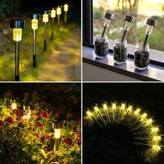 GIGALUMI Solar Pathway Lights 12 Pack, Stainless Steel IP44 Waterproof Auto O…