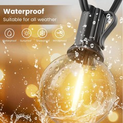 RTTY Outdoor String Lights 50 FT, Patio Light with 26pcs G40 Shatterproof LED Bu