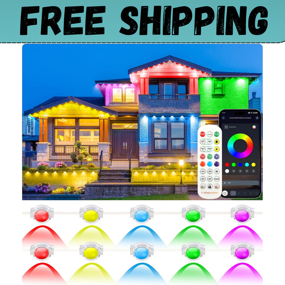 200Ft Permanent Outdoor Lights for House, App & Remote Control, RGB Smart Eaves