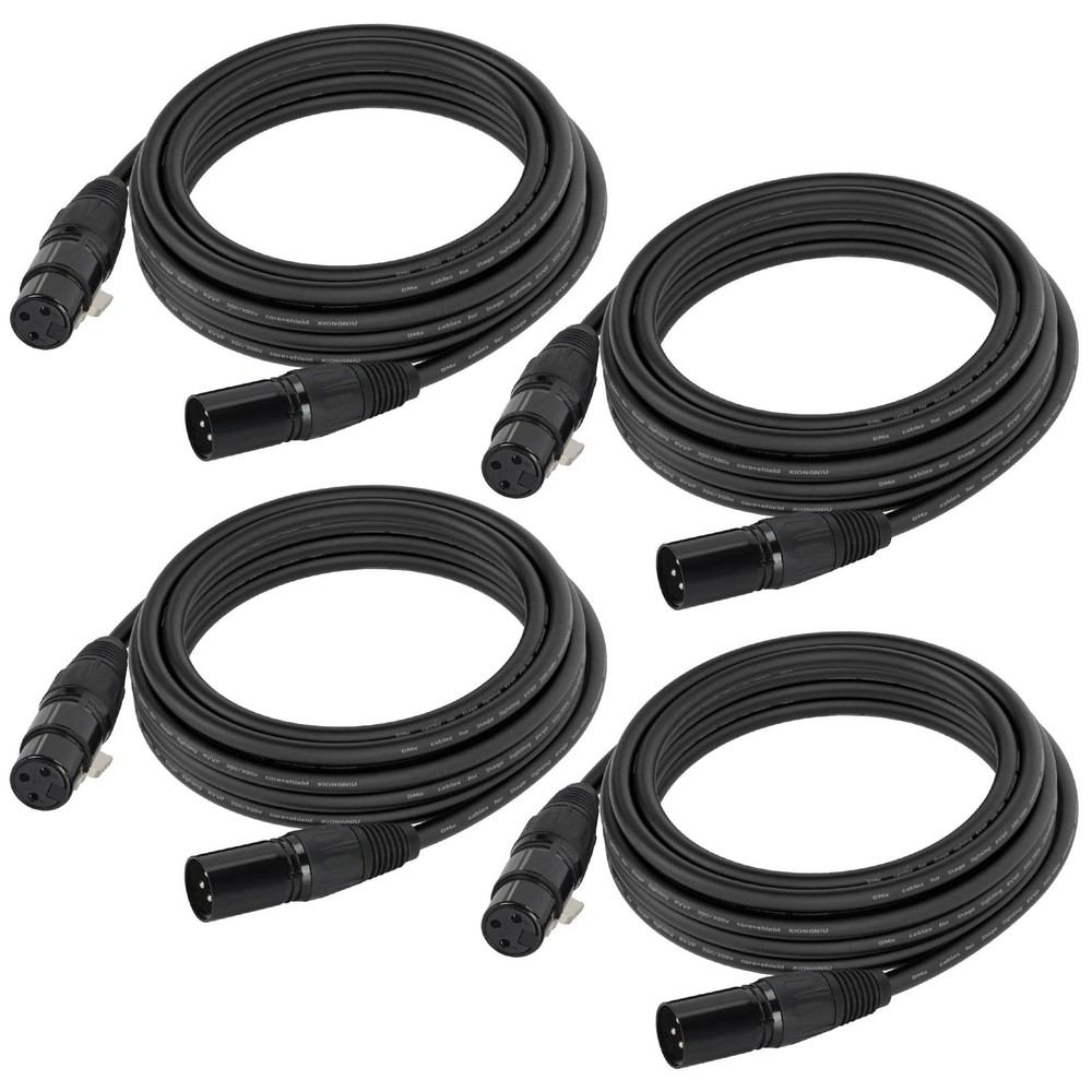 25ft DMX Cable, 4 Pack 7.62m DMX Light Cables DMX Wires, 3-Pin XLR Male to Fe…