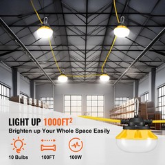 VEVOR 100FT Construction String Lights 100W 10000LM Connectable Waterproof