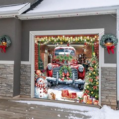 Christmas Garage Door Banner Cover Decorations,7 x 8 Ft Red Truck 7′ x 8′