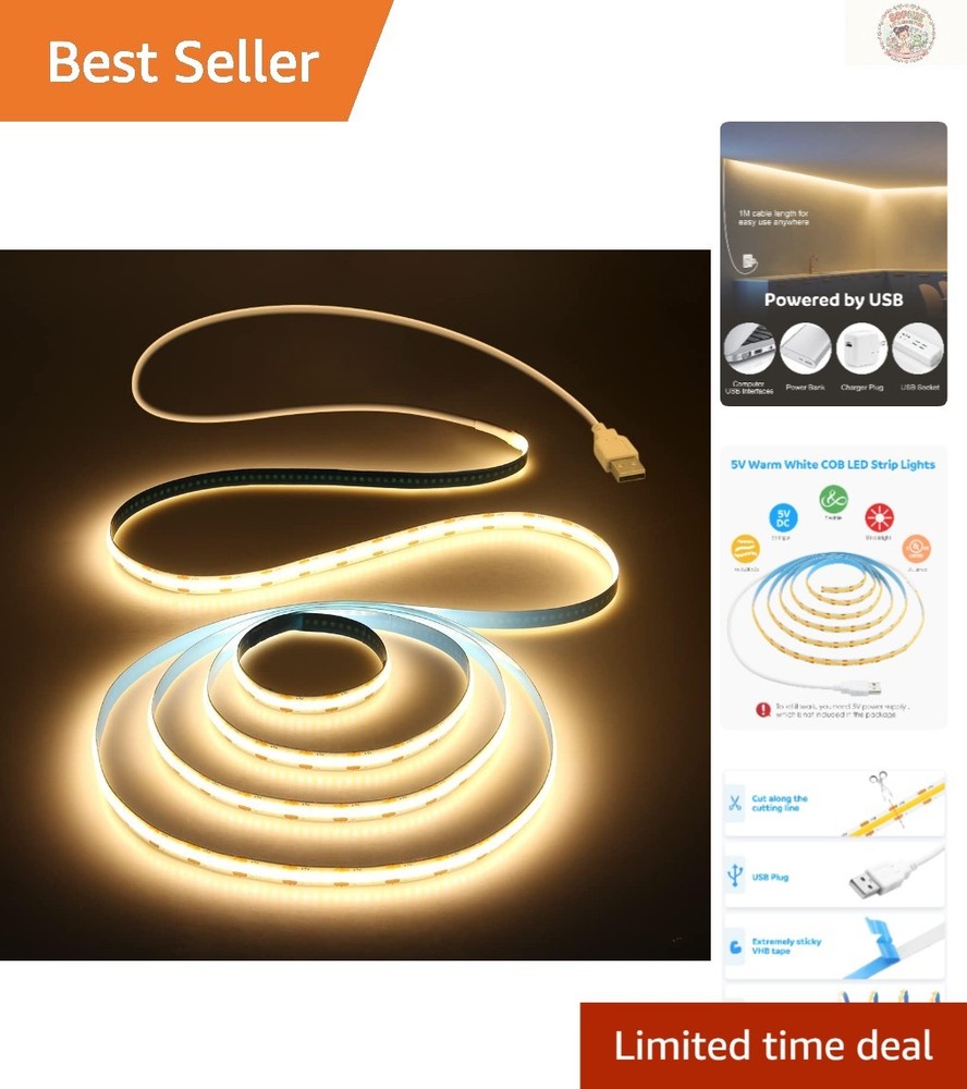 Art Deco USB Powered COB LED Strip Lights – 1M 320Leds for Stylish Illumination