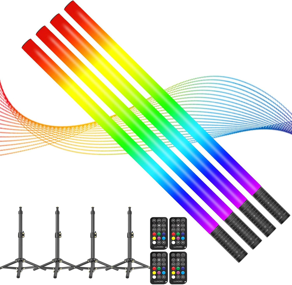 4Pack RGB Tube Light Bar with Stand, 5000Mah Battery Powered LED Video Light Wan