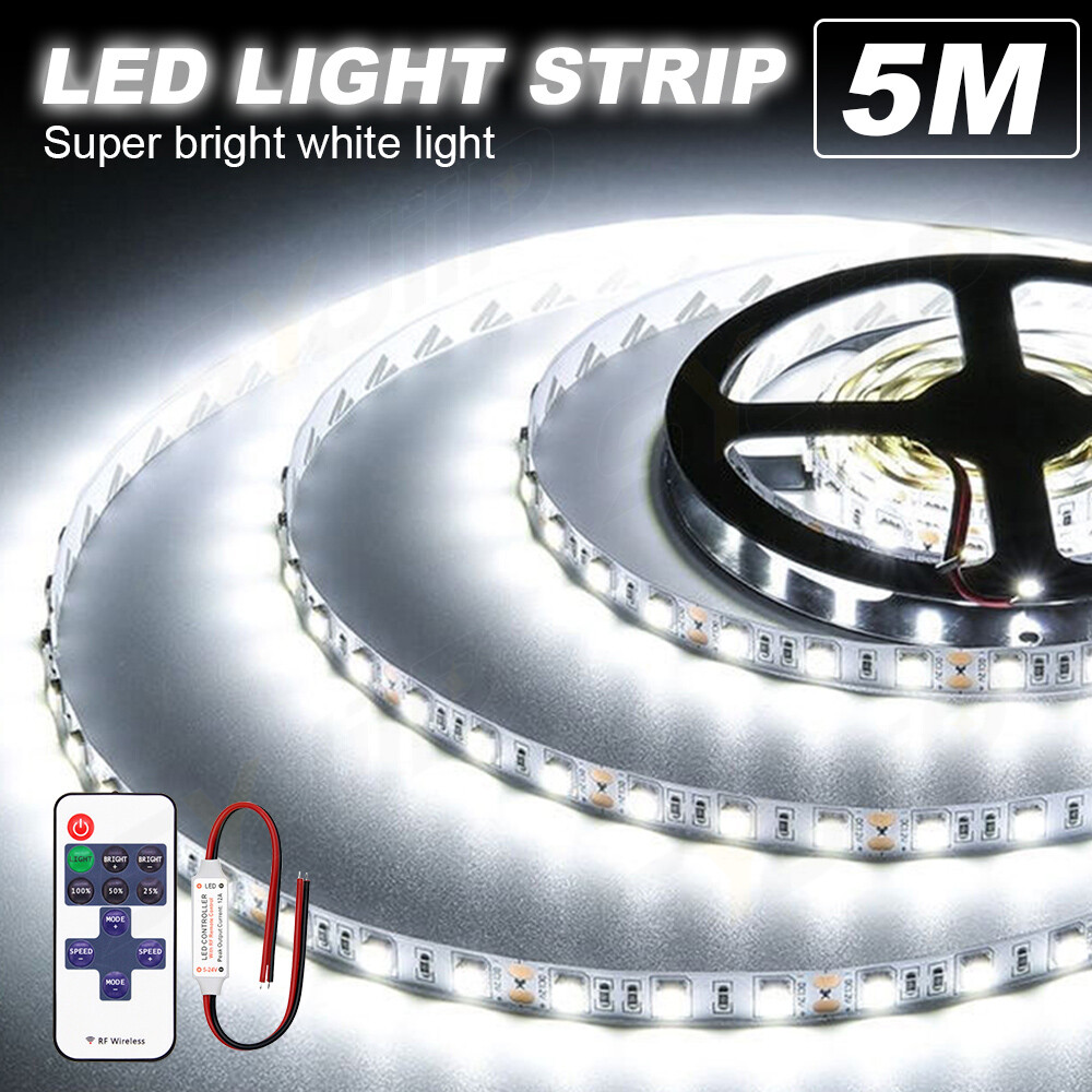 Super Bright Daylight White 2835 SMD 300 Led Light Strip 12V IP67 waterproof 5M