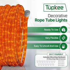 Modern 24ft Orange LED Rope Lights – Weatherproof for -Round Celebrations