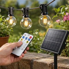 Solar String Lights 25 ft G40 Outdoor Patio Garden Christmas Warm White Remote