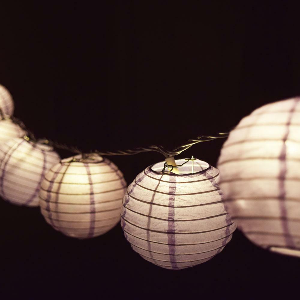 Lavender Round Paper Lantern Party String Lights (4″ Lanterns, 8FT Black Cord)