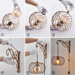Hanging Lamps Swag Lights Plug in Wall sconces with On/Off Switch Wire Caged …