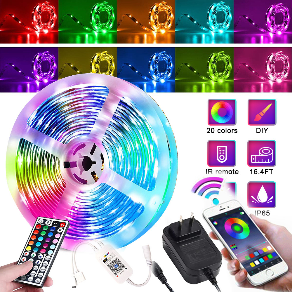 LED Strip Lights 100ft 50ft Music Sync Bluetooth 5050 RGB Room Light with Remote