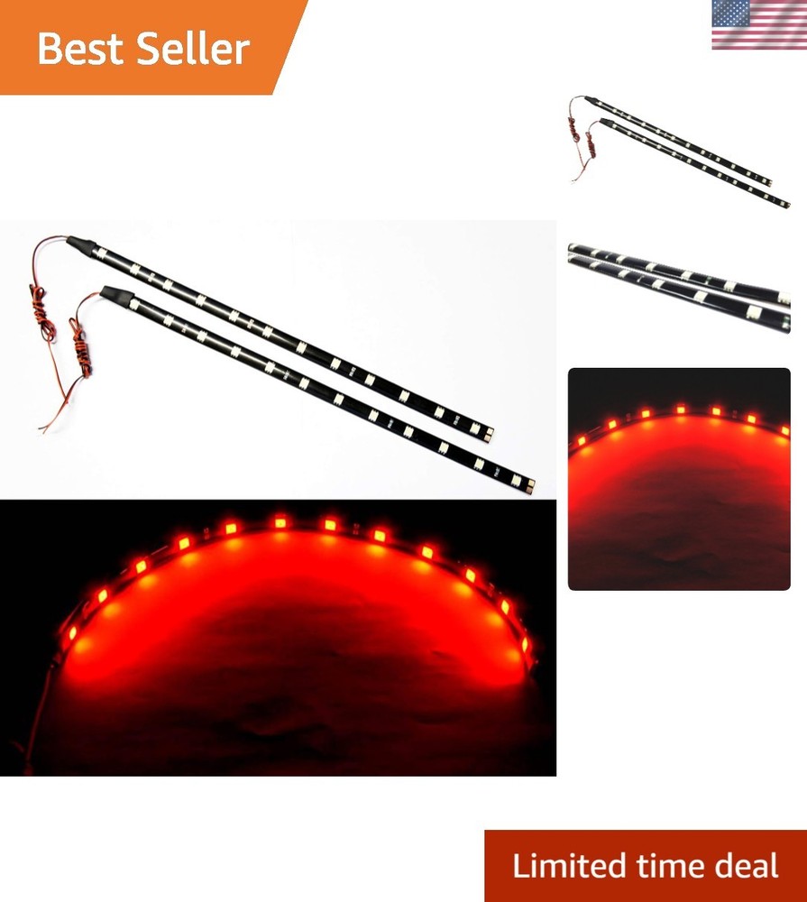 12″ Flexible Red LED Strip Lights – Pack of 2, Cuttable & Waterproof for Cars