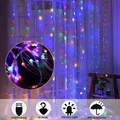 300-LED Curtain Light for Bedroom Wall Plug in Window Hanging Fairy String Light