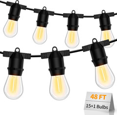 2 Pack X 27Ft Outdoor String Lights, S14 LED, IP65 Waterproof, Connectable, Warm