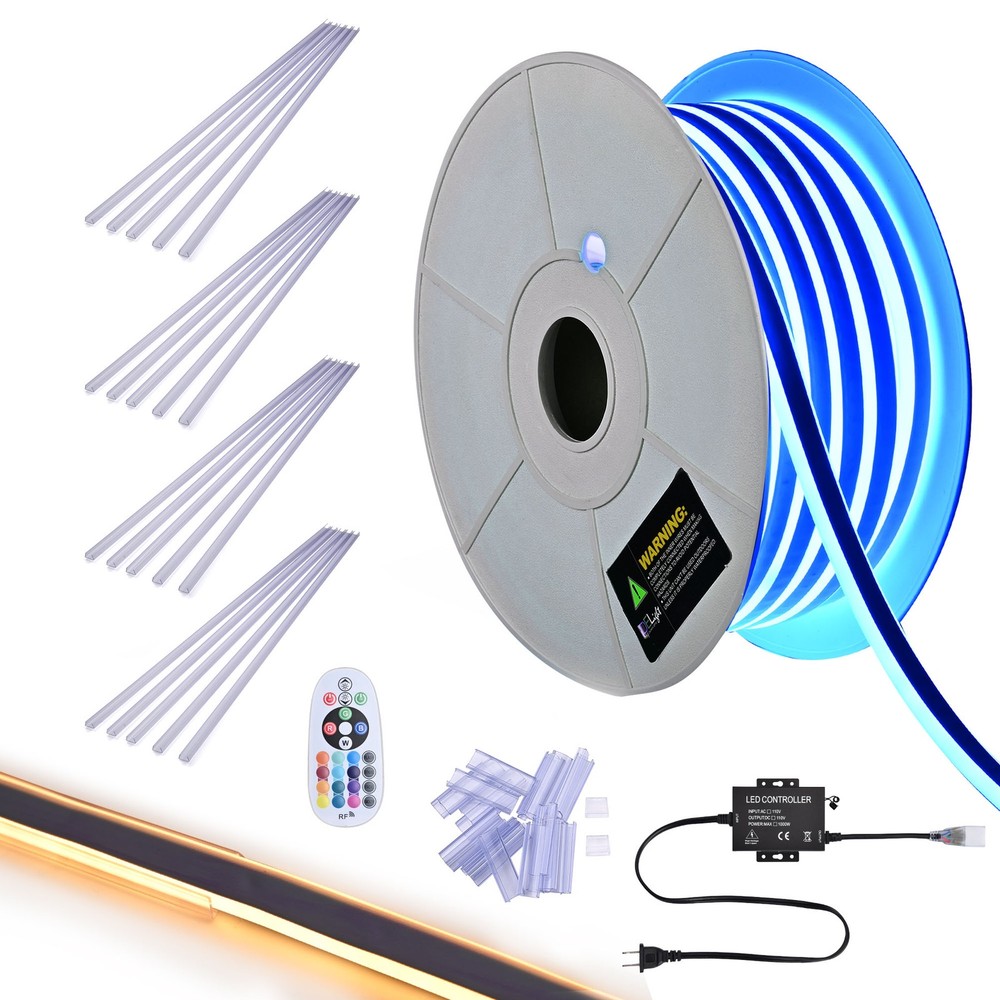 DELight 100FT RGB LED Strip Neon Rope Lights APP Control w/ 10Pcs PVC Channel