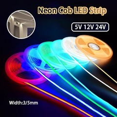 Neon Cob LED Strip 5V 12V 24V Ultra-Narrow Flexible Tape Lights DIY Width 3/5mm