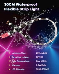 For Car Interior Exterior Self-Adhesive 12″ Waterproof Led Strip Light 15LED 12V