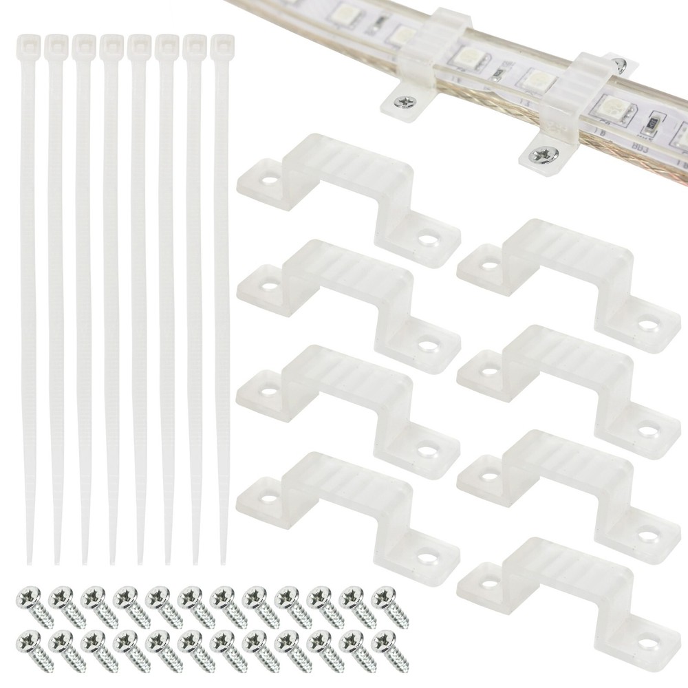 Mounting Clips Hardware Kit for LED Strip Lights 30x Clips & Zipties, 60x Screws