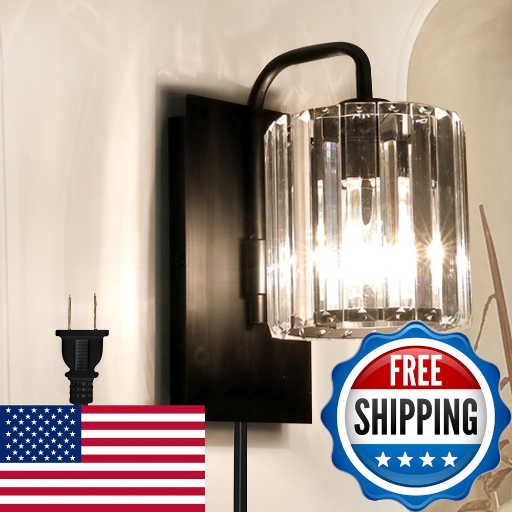 Wvsrbyr Plug In Sconces Square Crystal Sconce Black Plug In Wall Sconce On Off