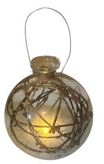Christmas Bulb Berry Light Up Twig Glass Bottle Bauble Approx 6”x5” Batteries