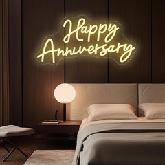 Happy Anniversary Neon Sign for Wall Decor Wedding Birthday Party Bedroom Bar…
