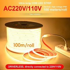 AC 110V High Voltage COB LED Strip Lights Waterproof Outdoor Indoor Cuttable