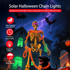 10Ft Solar Halloween Plastic Chain Lights for Halloween Decorations Outdoor , 8