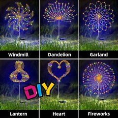 Solar Garden Firework Lights Outdoor Waterproof 150 LED Sparklers Outside Yard
