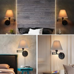 PULLCU Swing Arm Wall Lamp.Wall Mount Lamp Dimmable Switch.Plug In Wall Sconces