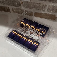 LED Warm White TARDIS String Lights Wall Plug-In, Blue Plastic, White Cord