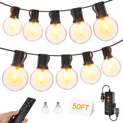50FT Outdoor String Lights with Remote Dimmer, 25+2 Led Bulbs Connectable Dim…