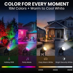 RGBWW Smart Outdoor Spotlights 4-Pack 48ft IP65 LED Lights Alexa Remote App