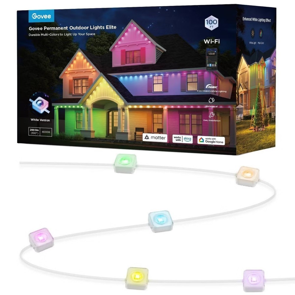 Govee 100ft RGBICW White Permanent Outdoor Lights Elite with 72 LED Lights