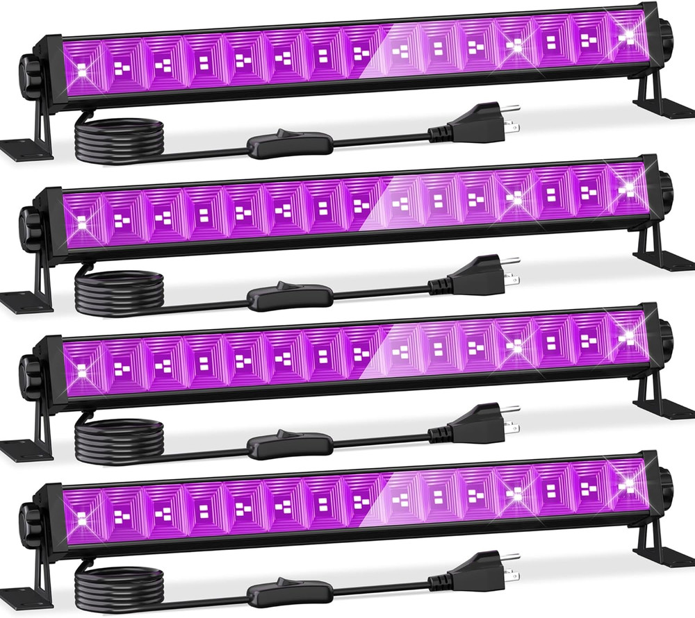 4 Pack LED 42W Black Lights, Blacklight Bars with Plug+Switch+6Ft Cord, Light up